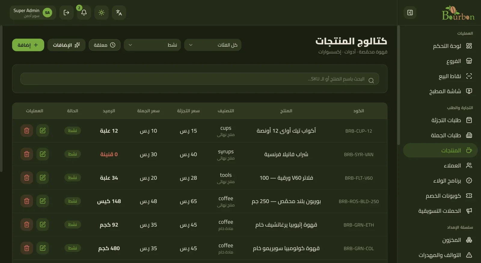 Bourbon: Enterprise Specialty Coffee ERP & Multi-Channel Commerce desktop screen 6